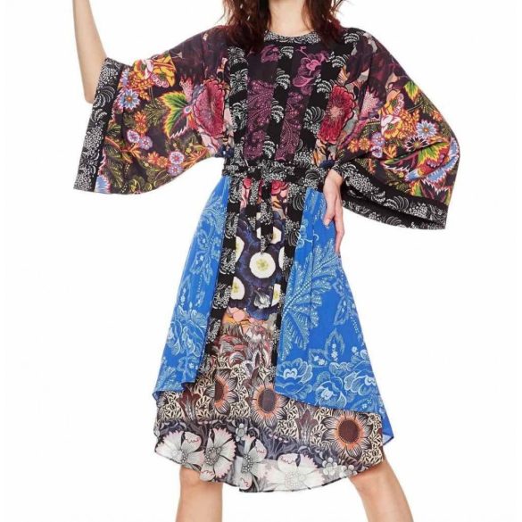 Desigual színes virágmintás japánujjas lenge női ruha Vest Macarena