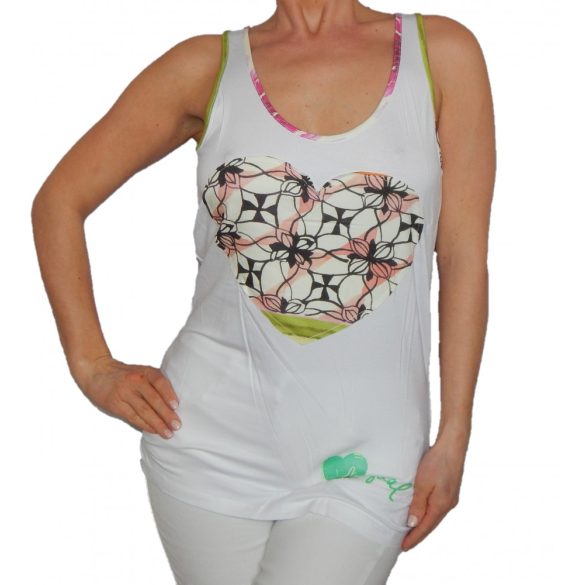 Desigual fehér virágos szív mintás női nyári trikó Ts ss straps botanic